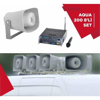 AQUA 200 8Lİ SET UHF MİKROFONLU  ARAÇ ÜSTÜ SES SİSTEMİ